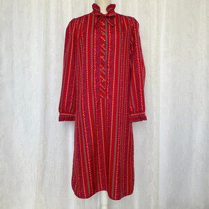 Vintage JCPenney Womens Dress 16 Red Floral Button Long Sleeve Sheath Boho Mod